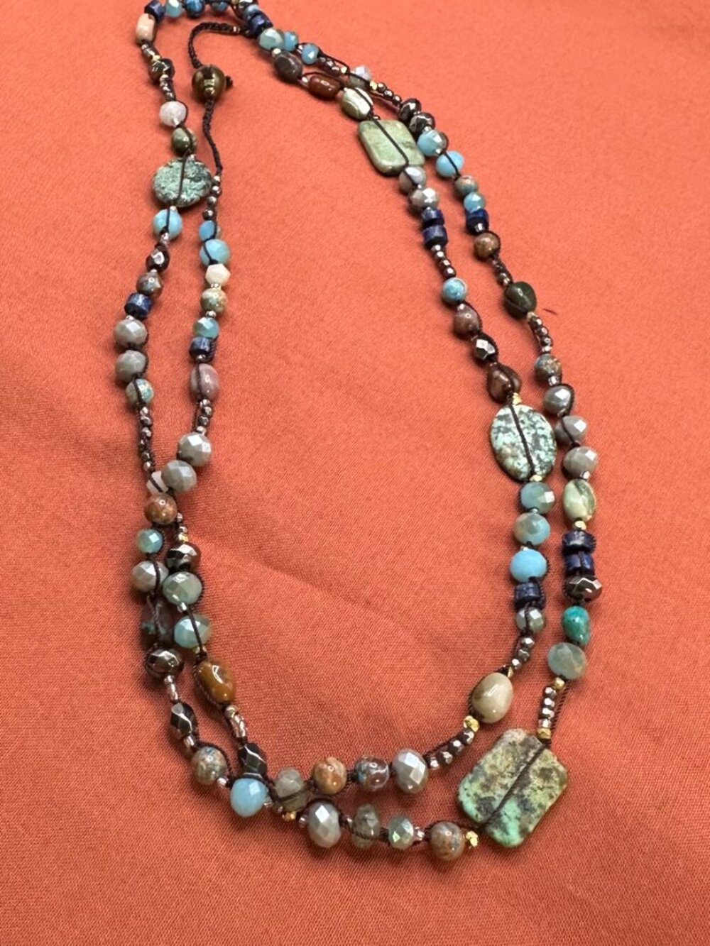 Long Boho Natural Gemstone Beaded Necklace